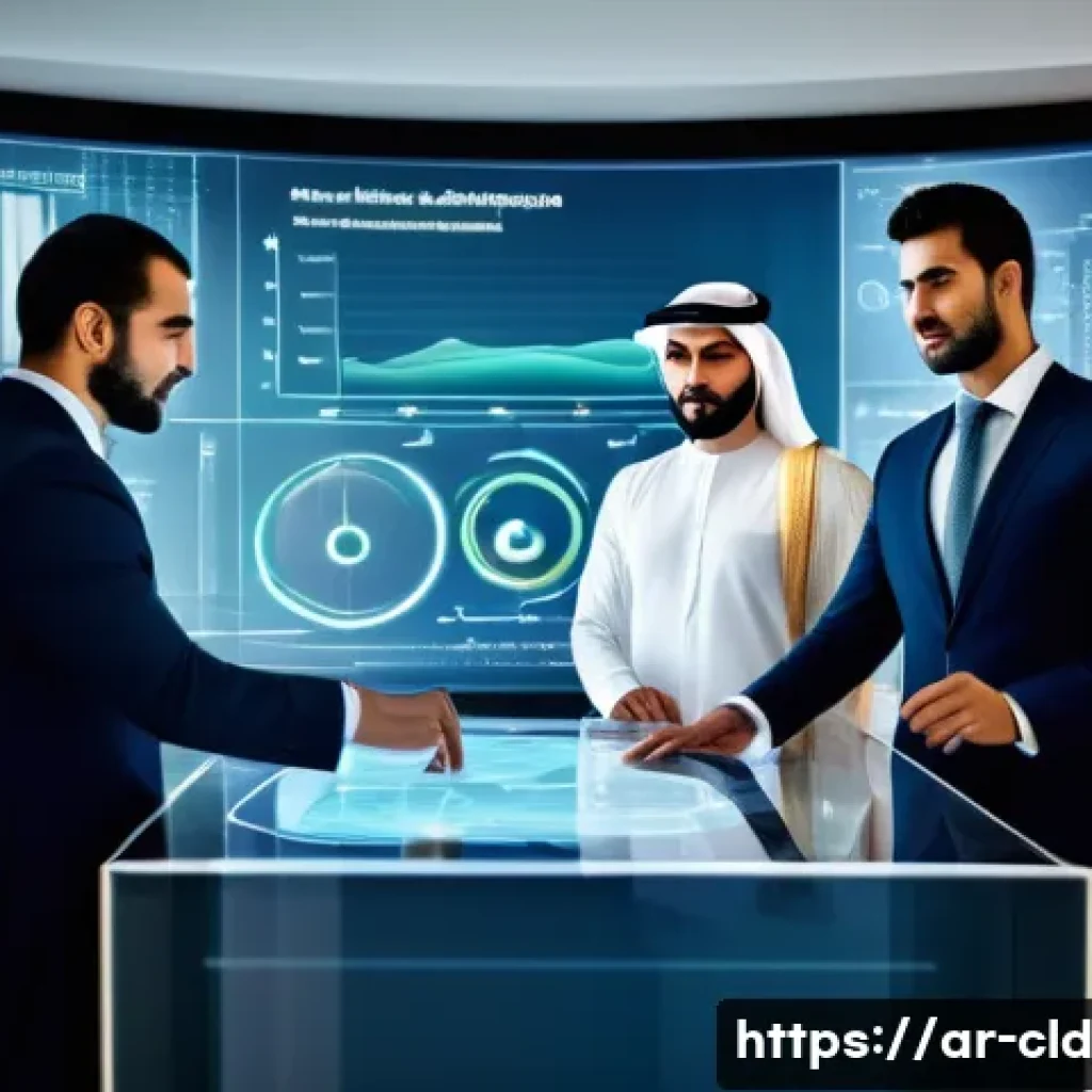 클라우드 서비스와 인공지능의 결합 - A modern Middle Eastern business office scene featuring diverse professionals in traditional and con...