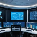 Home 23 클라우드 서비스의 최신 트렌드 - A sophisticated cloud computing control room with an Arabic-speaking IT team monitoring multiple hol...