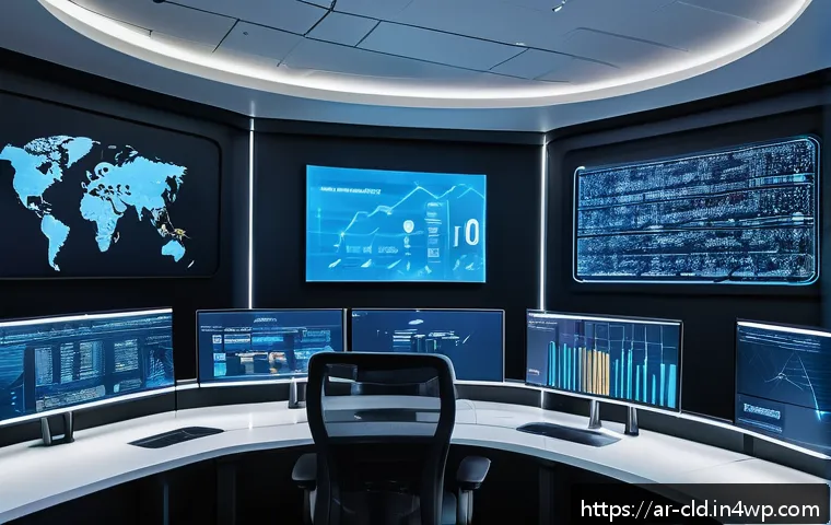 클라우드 서비스의 최신 트렌드 - A sophisticated cloud computing control room with an Arabic-speaking IT team monitoring multiple hol...